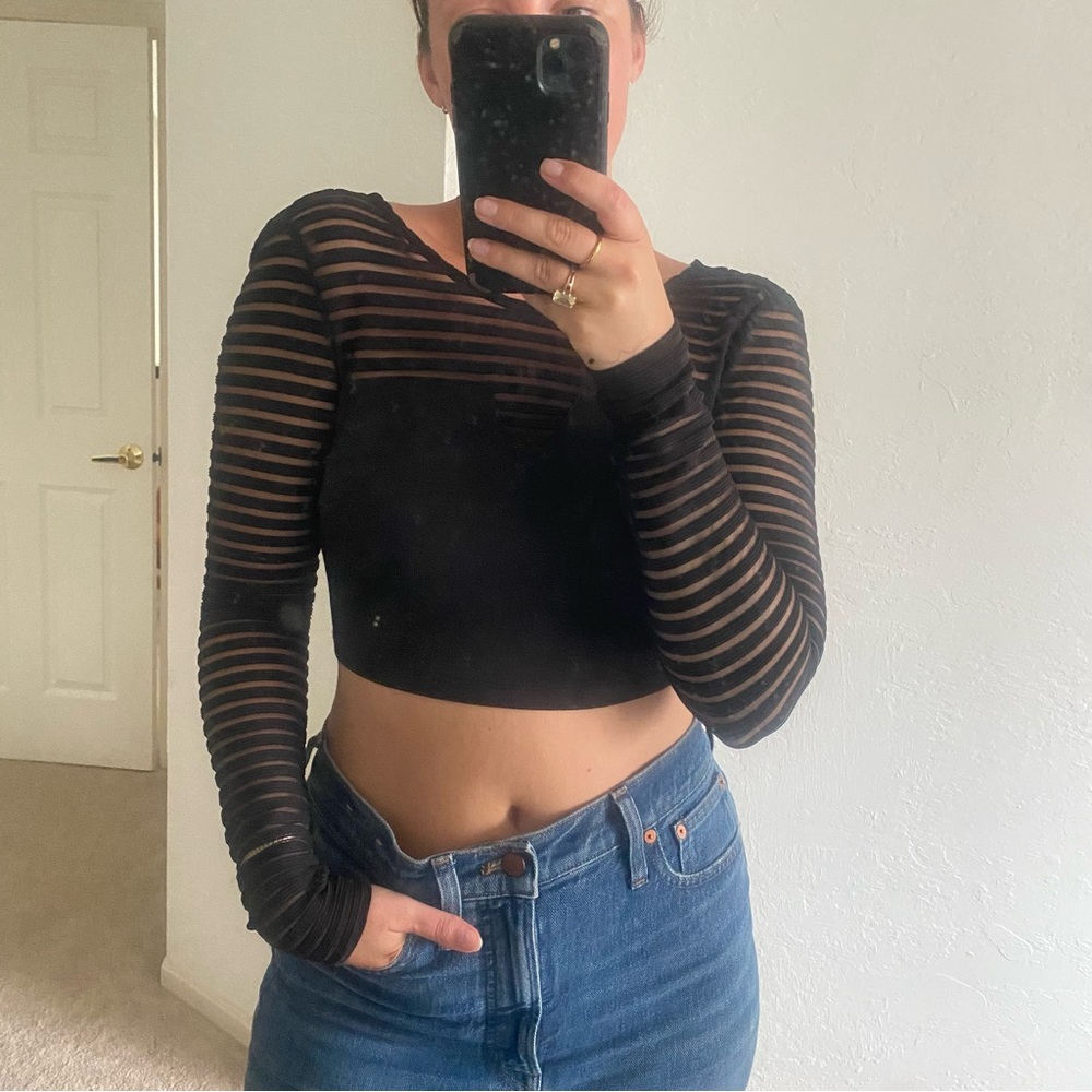 Black Sheer Crop Top Striped